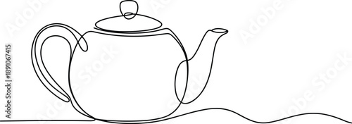 Black and white line of a teapot with handle and spout