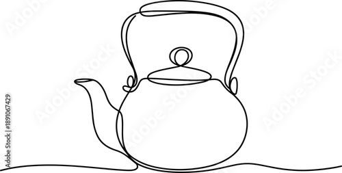 Simple black and white line of a teapot with spout and handle