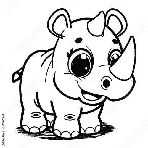 Cute rhinoceros walking, cartoon coloring book