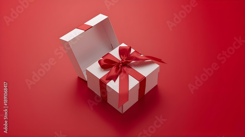 Wallpaper Mural Open Gift Box with Red Ribbon on Red Background, Valentine Surprise Concept Torontodigital.ca