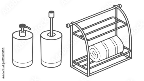 Bathroom essentials on a modern rack