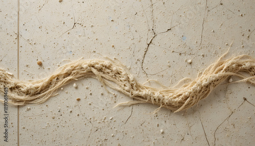 Frayed rope on cracked concrete surface