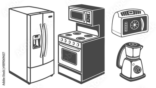 Modern kitchen appliances for cooking and food preparation