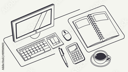 Modern office workspace with computer and coffee