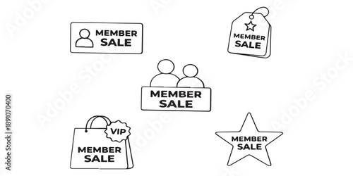 Collection of Member Sale Icons Featuring Shopping Bags, Tags, and Stars