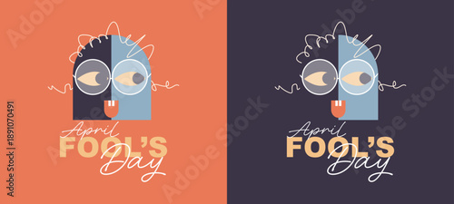 April Fool's Day card set. Modern cartoon design.