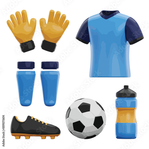 3D Cartoon Football Equipment Icon Set