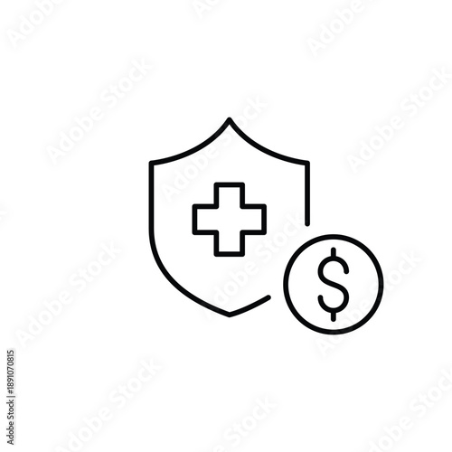 Health insurance and dollar. Insurance premium cost, healthcare payment, medical coverage expense. Pixel perfect, editable stroke vector icon