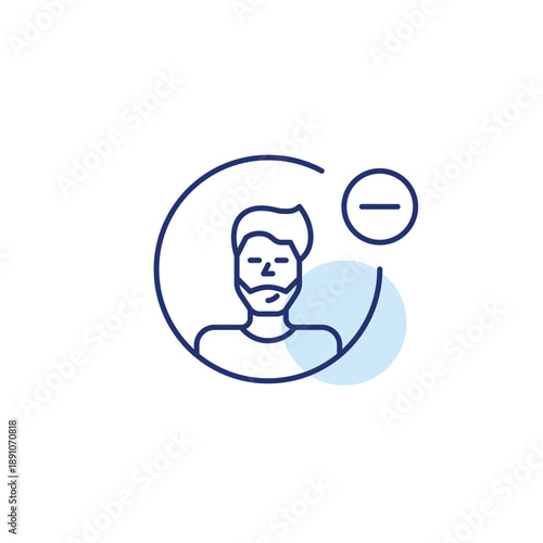 Male user avatar and minus. Membership ended, profile cancelled. Pixel perfect, editable stroke vector icon