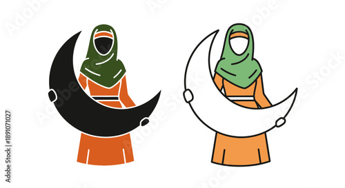 Islamic women moon crescent hijab symbol