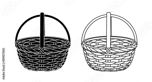 Handmade wicker basket handle design illustration
