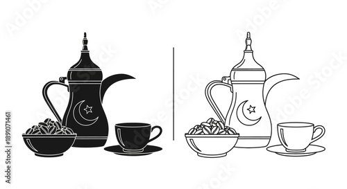 Traditional arabic coffee pot and cups design