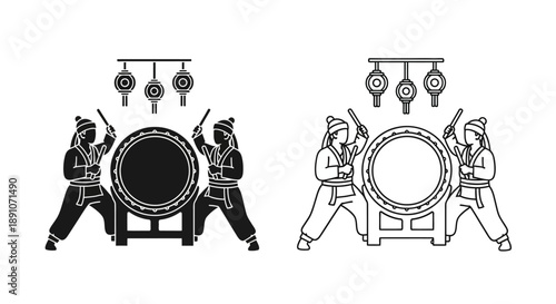 Traditional japanese taiko drummers performing