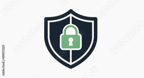 Secure protection shield with green padlock for safety and defense