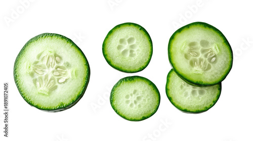 Fresh cucumber slices isolated on transparent background
