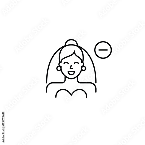 Bride and minus symbol. Ceremony cancelled. Pixel perfect, editable stroke vector icon