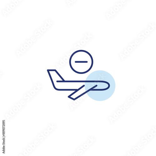 Plane and minus. Flight cancelled, seats unavailable. Pixel perfect, editable stroke vector icon