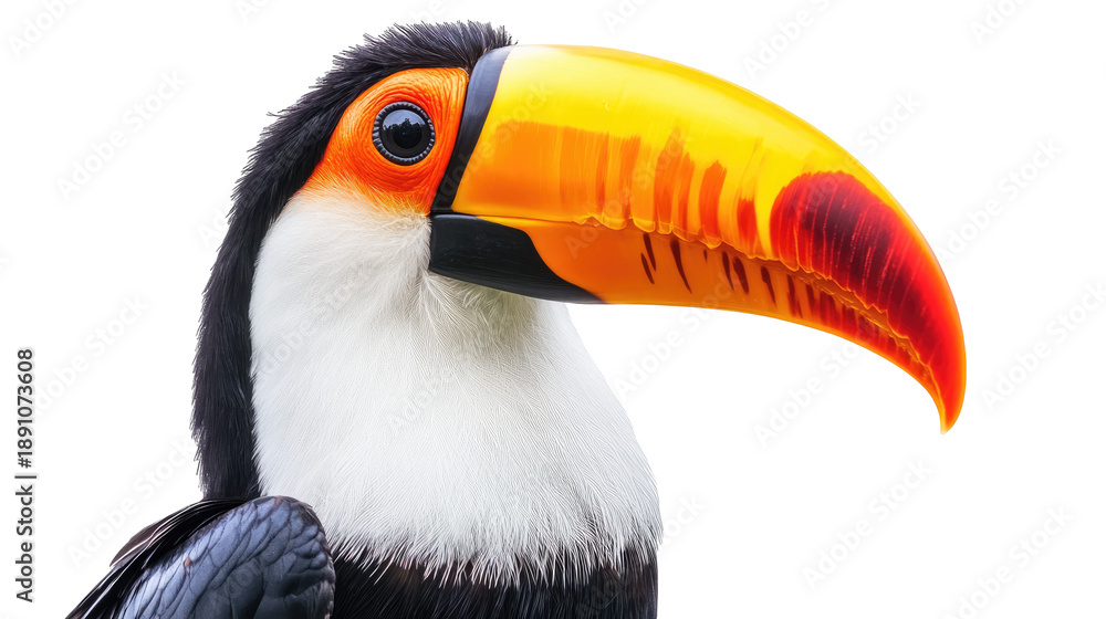 Fototapeta premium Vibrant toucan portrait, close-up, isolated on transparent background