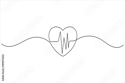 Heartbeat continuous line art of a minimalist heart symbol for medical concept