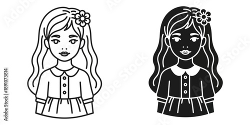 Stunning line art illustrations of young girls with flowers in hair