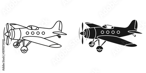 Vintage airplanes in line art and solid black designs