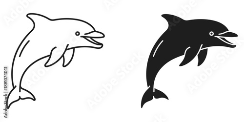 Dolphins jumping in playful motion side by side