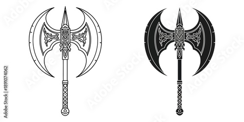 Intricately designed fantasy battle axes for gaming and medieval projects