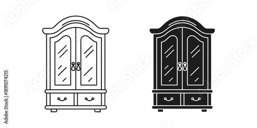 Elegant wardrobe cabinet icon in modern minimalist design