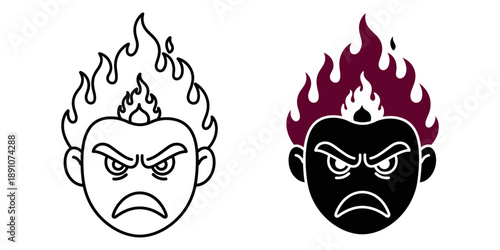Angry face with flames illustration design element