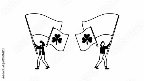 Two people waving flags with club symbols in a celebratory gesture