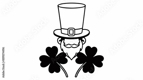 Illustration of a leprechaun with a top hat and shamrocks, symbolizing Irish heritage and luck in a festive, cartoonish style.