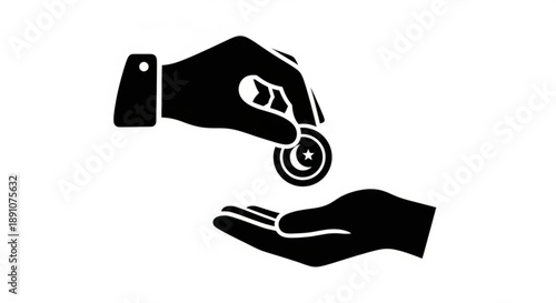 Two hands exchanging a coin with a star symbolizing charity donation or financial aid