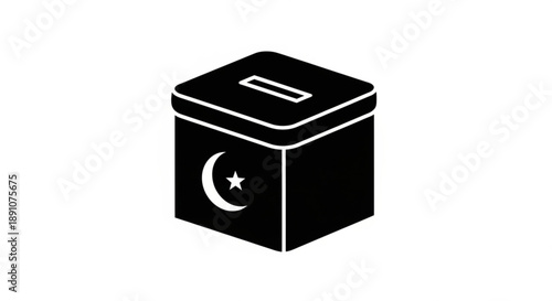 Islamic voting box with crescent moon and star symbol on side black and white illustration