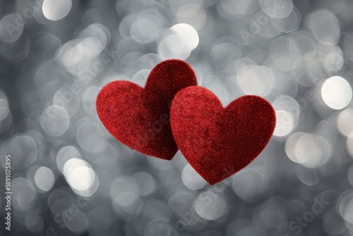 Celebrate love with two soft red hearts surrounded by a beautiful bokeh background, perfect for romantic occasions and heartfelt moments shared between loved ones