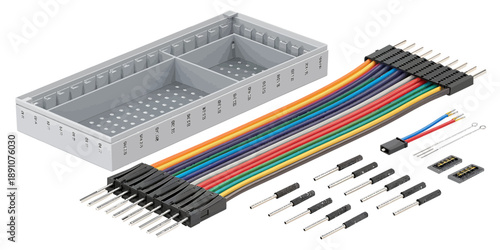 Electronics kit with colorful cables and connectors