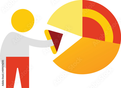 businessman taking a piece of a pie chart illustration.eps