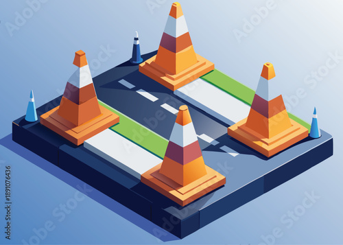 set of 3d traffic cones vector illustration