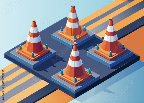set of 3d traffic cones vector illustration