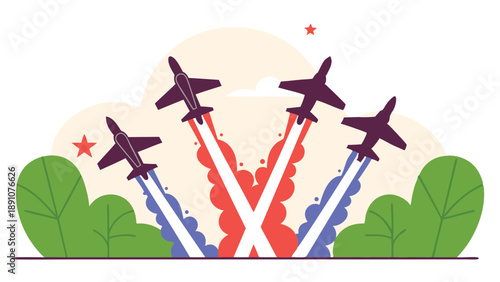 a squadron of fighter jets soars through the sky