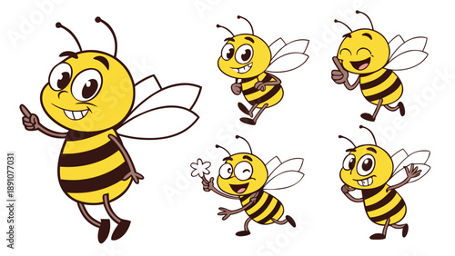 Cute Cartoon Bee Mascot Character Set Vector Illustration