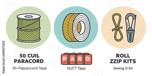 Paracord tape and duct tape rolls with sewing kit