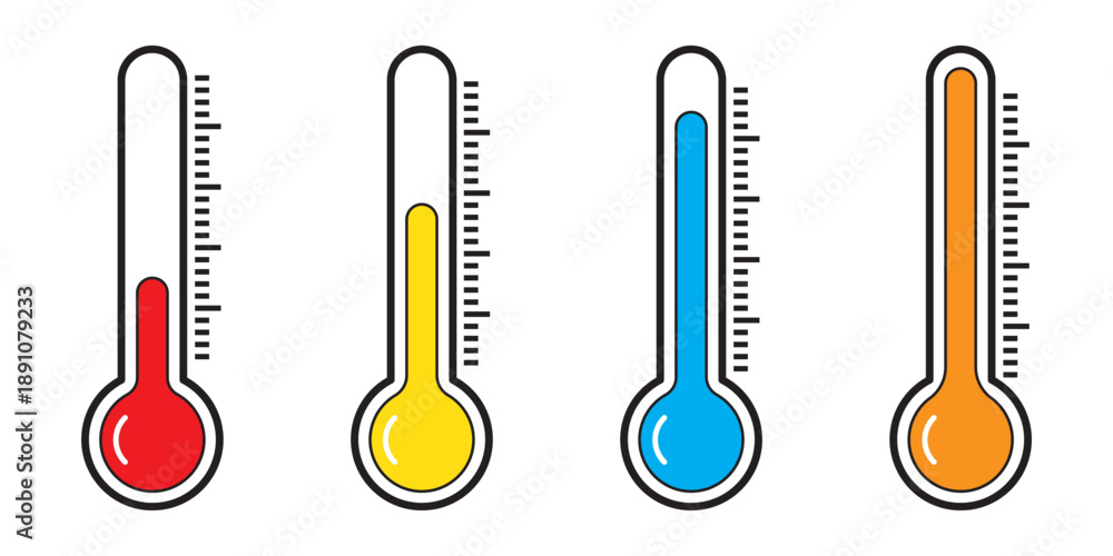 Fototapeta premium Thermometer hot cold temperature vector icon set.