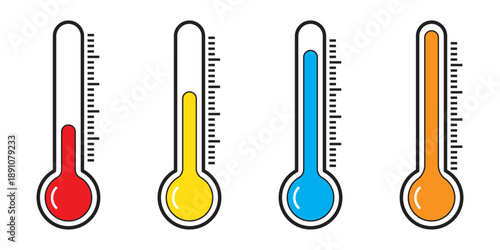 Thermometer hot cold temperature vector icon set.
