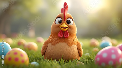chicken and easter eggs