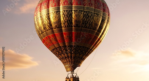 Hot Air Balloon Ascending into a Colorful Sky at Sunset.
