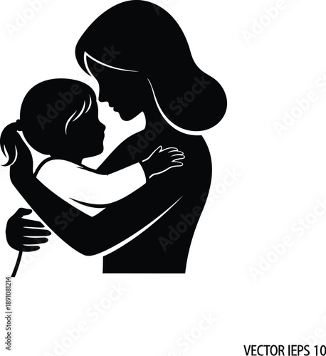Mother and Daughter Silhouette of a mother hugging a child, conveying warmth and affection. Suitable for themes of family, love, and parenting.