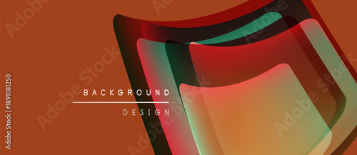 Abstract layers create dynamic visual effect. Warm orange backdrop complements vibrant color gradients. Minimalist text adds subtle design element.