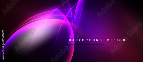Abstract vibrant design. Purple, pink hues blend, creating dynamic flowing shapes. Dark background emphasizes bright curves, lines. Modern aesthetic.