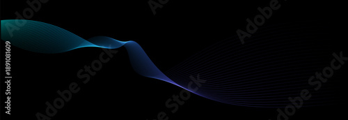 Vector abstract brush stroke wavy lines flowing smooth curve blue green light gradient isolated on black background in concept of technology, science, music, modern.