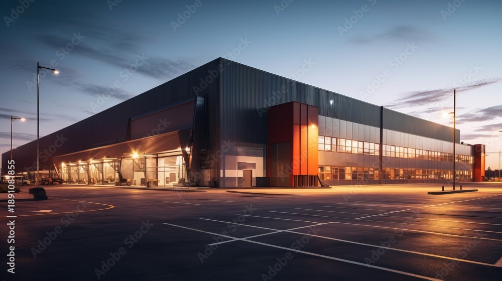 Obraz premium Modern logistics warehouse illuminated